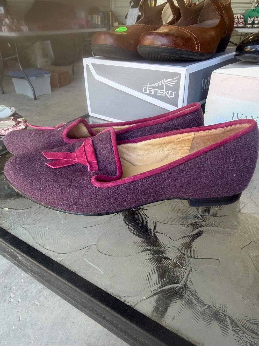 Cole Haan Purple Wool Tassel Loafers with Pink Trim